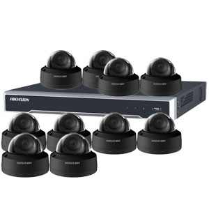 3MP 120dB WDR Hikvision 16 Ch IP CCTV System with 10 x Ultra Low Light 30m 3MP Vandal Dome Cameras in Black