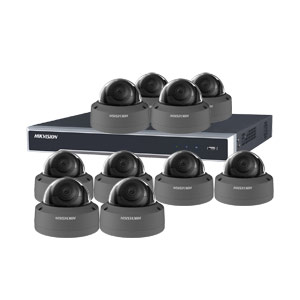 5MP 120dB WDR Hikvision 16 Channel IP CCTV System with 10 x 30m 5MP Vandal Dome Cameras (EasyIP 3.0/ Grey)