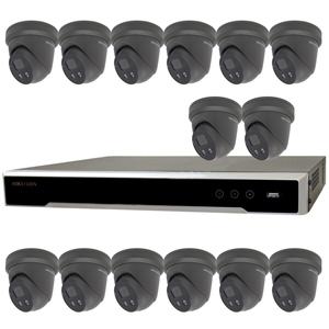 Hikvision 16Ch IP CCTV Kit with 16x DarkFighter AcuSense 4MP Grey IR Turret Network Camera with built in Mic