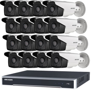 2MP 120dB WDR Hikvision 16 Ch IP CCTV System with 16 x Long Range 80m 1080P Bullet Cameras