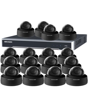 3MP 120dB WDR Hikvision 16 Ch IP CCTV System with 16 x Ultra Low Light 30m 3MP Vandal Dome Cameras in Black