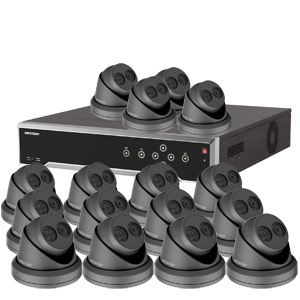 8MP 120dB WDR Hikvision 32 Channel IP CCTV System with 16 x 30m EXIR 4K Turret Cameras (EasyIP 3.0/ Grey)