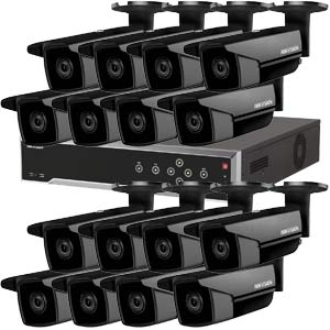5MP 120dB WDR Hikvision 32 Channel IP CCTV System with 16 x 50m EXIR 5MP Bullet Cameras in Black