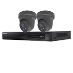 Hikvision 4Ch IP CCTV Kit with 2x DarkFighter AcuSense 4MP Grey IR Turret Network Camera with built in Mic