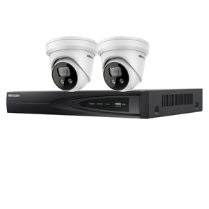 Hikvision 4Ch IP CCTV Kit with 2x DarkFighter AcuSense 4MP IR Turret Network Camera with 2 Way Audio
