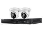 Hikvision 4Ch IP CCTV Kit with 2x DarkFighter AcuSense 4MP IR Turret Network Camera with 2 Way Audio
