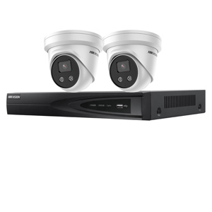 Hikvision 4Ch IP CCTV Kit with 2x DarkFighter AcuSense 4MP IR Turret Network Camera with built in Mic