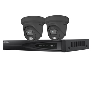Hikvision 4Ch IP CCTV Kit with 2x ColorVu 4MP Full Time Colour Grey Turret Audio Camera with Built in Mic