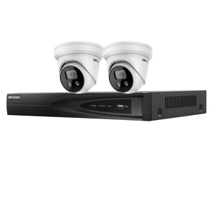 Hikvision 4Ch 4K IP CCTV Kit with 2x DarkFighter AcuSense 8MP IR Turret Network Camera with 2 Way Audio
