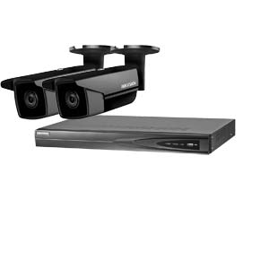 5MP 120dB WDR Hikvision 4 Channel IP CCTV System with 2 x 50m EXIR 5MP Bullet Cameras in Black
