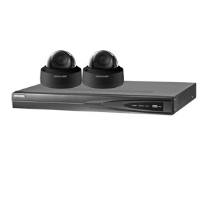 3MP 120dB WDR Hikvision 4 Ch IP CCTV System with 2 x Ultra Low Light 30m 3MP Vandal Dome Cameras in Black