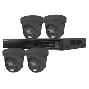 Hikvision 4Ch IP CCTV Kit with 4x ColorVu 4MP Full Time Colour Grey Turret Audio Camera with Built in Mic