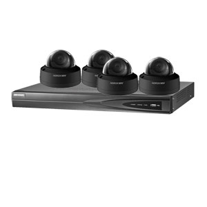 3MP 120dB WDR Hikvision 4 Ch IP CCTV System with 4 x Ultra Low Light 30m 3MP Vandal Dome Cameras in Black