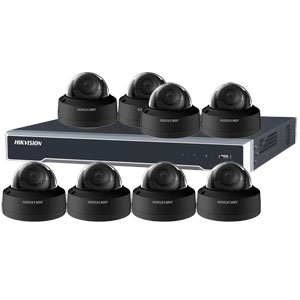 3MP 120dB WDR Hikvision 8 Ch IP CCTV System with 8 x Ultra Low Light 30m 3MP Vandal Dome Cameras in Black