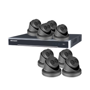 5MP 120dB WDR Hikvision 16 Channel IP CCTV System with 8 x 30m EXIR 5MP Turret Cameras (EasyIP 3.0/ Grey)
