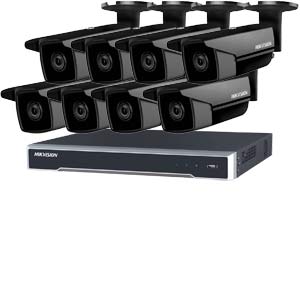 5MP 120dB WDR Hikvision 16 Channel IP CCTV System with 8 x 50m EXIR 5MP Bullet Cameras in Black
